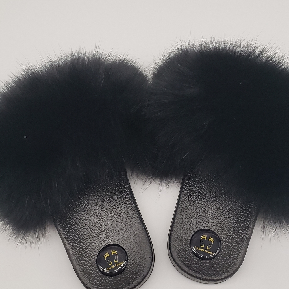 Mini Fur Slides Black